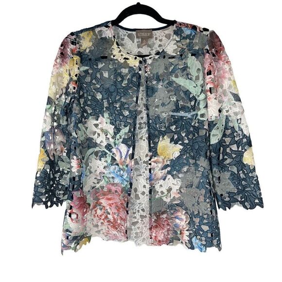 Chico’s‎ Easywear Multicolor Floral Lace 3/4-Sleeve Jacket - Picture 1 of 10